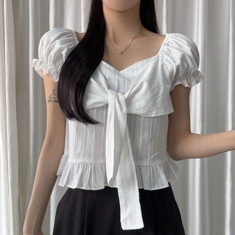 Bow-tied Ruffled Frill Blouse - Memorree