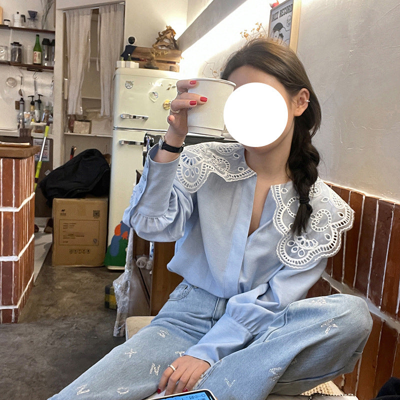 French Retro  Lace Collar Blouse - Memorree