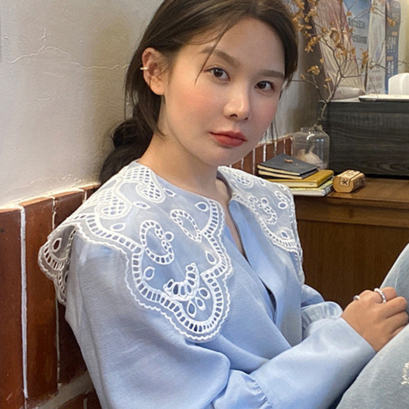 French Retro  Lace Collar Blouse - Memorree
