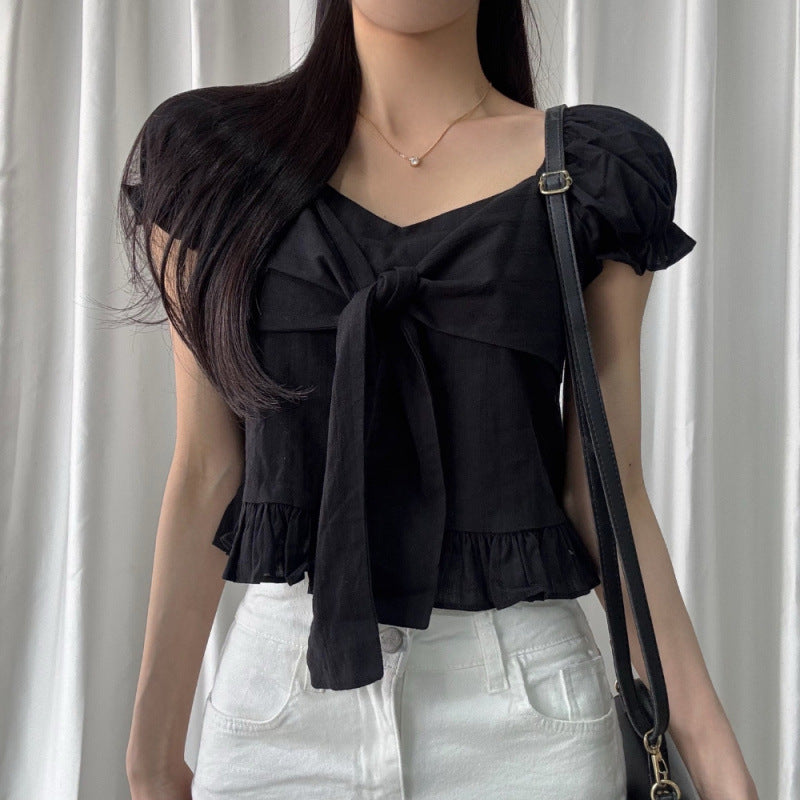 Bow-tied Ruffled Frill Blouse - Memorree