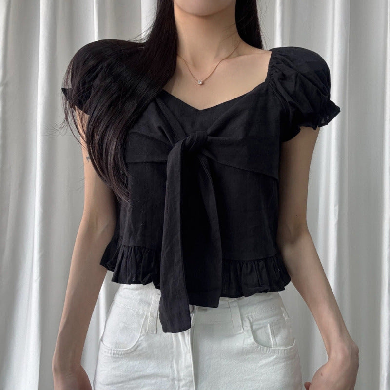Bow-tied Ruffled Frill Blouse - Memorree