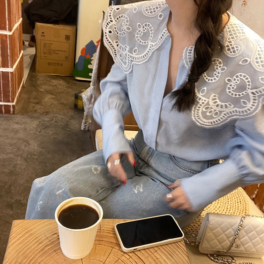 French Retro  Lace Collar Blouse - Memorree