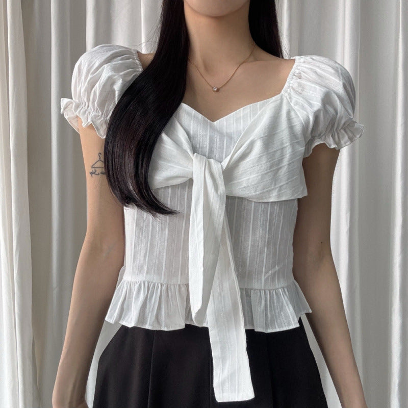 Bow-tied Ruffled Frill Blouse - Memorree