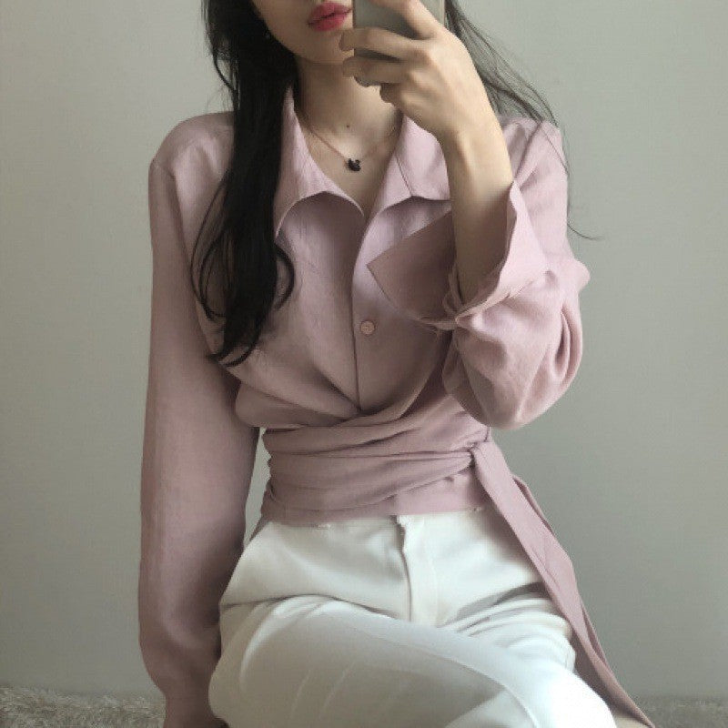 Retro Cross Strap Lapel Blouse - Memorree