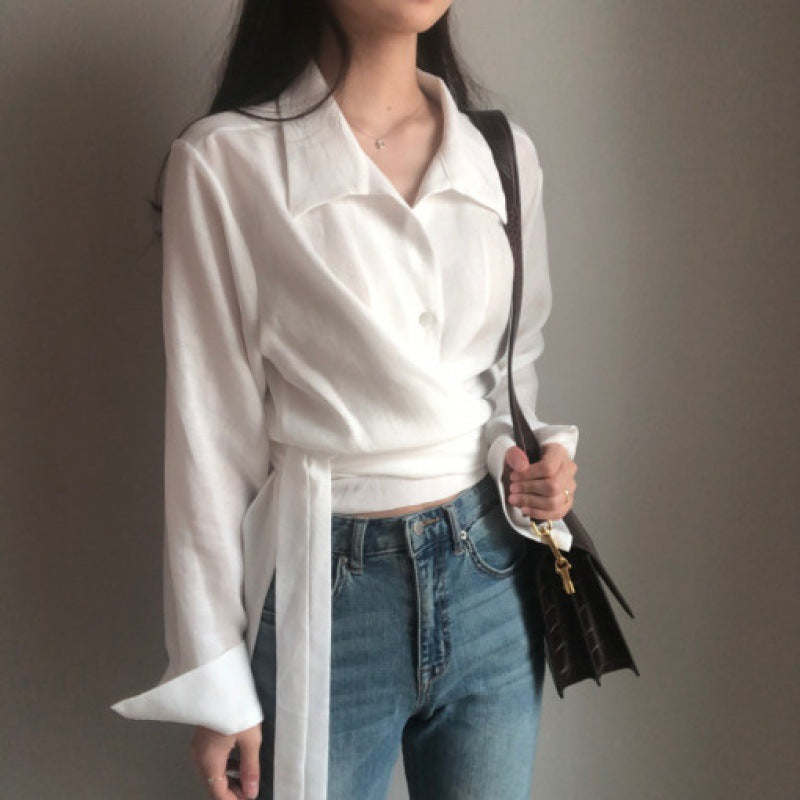 Retro Cross Strap Lapel Blouse - Memorree