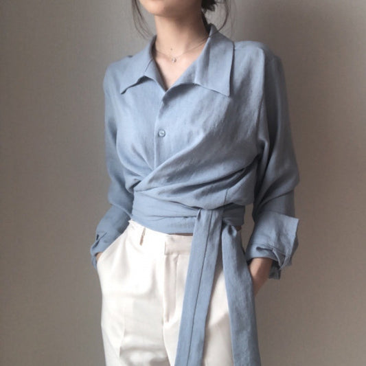 Retro Cross Strap Lapel Blouse - Memorree