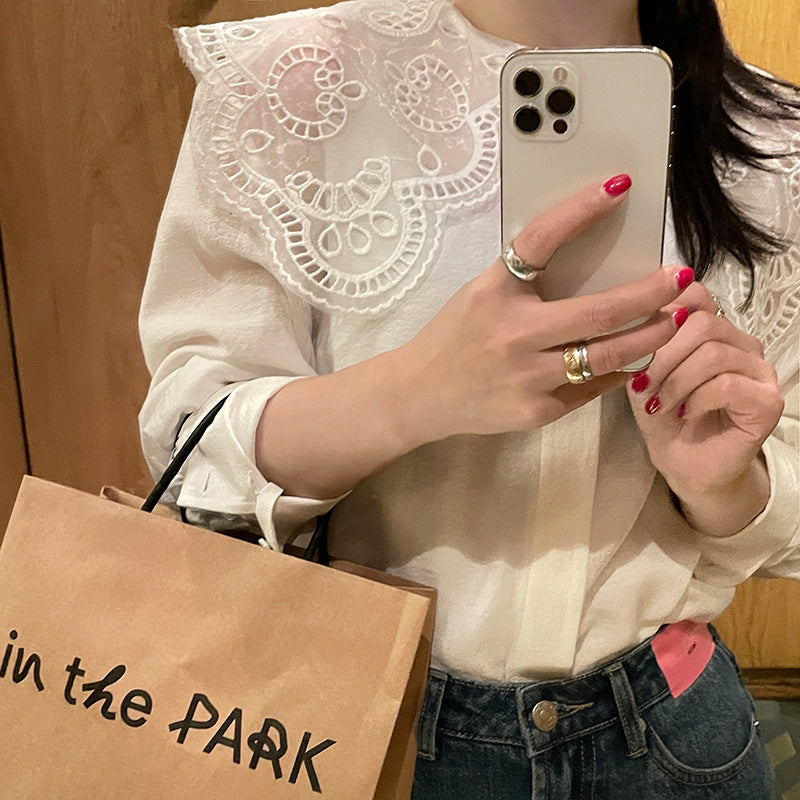 French Retro  Lace Collar Blouse - Memorree